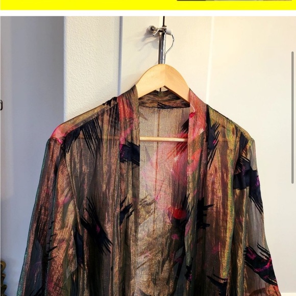 Brown Japanese Sheer Kimono Top XL Sparkle Shimmer Cultural Dress Party Cover up - Picture 2 of 4